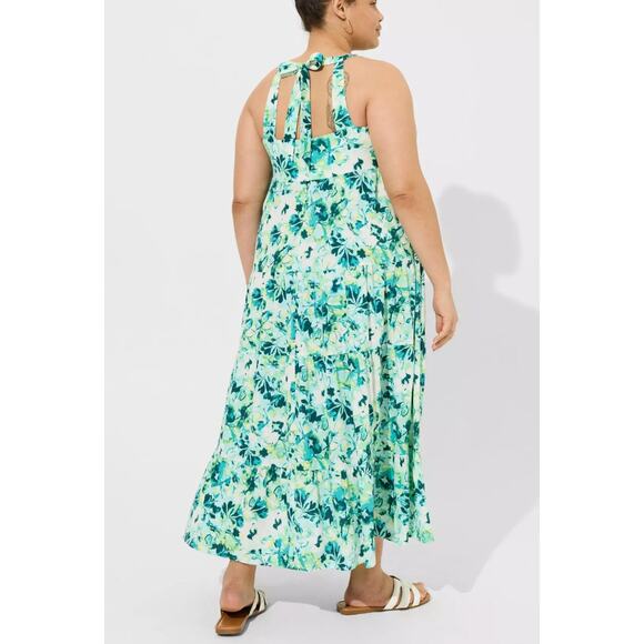 torrid Dresses & Skirts - Torrid Maxi Dress Plus 1X Green Floral Sleeveless Pockets Washable Gauze Halter